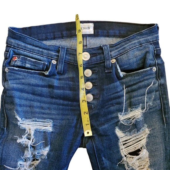 Hudson Ciara S. Distressed Dark Wash Skinny Jeans Exposed Button Mid Rise sz 23 - Picture 4 of 7